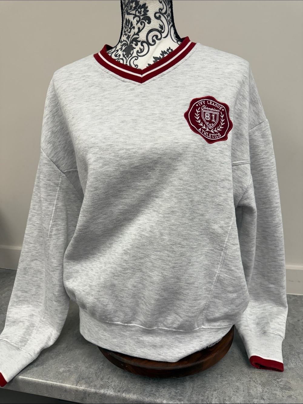 Lazy‎ Sunday Ivy League Varsity Sweatshirt Gray Burgundy Medium
